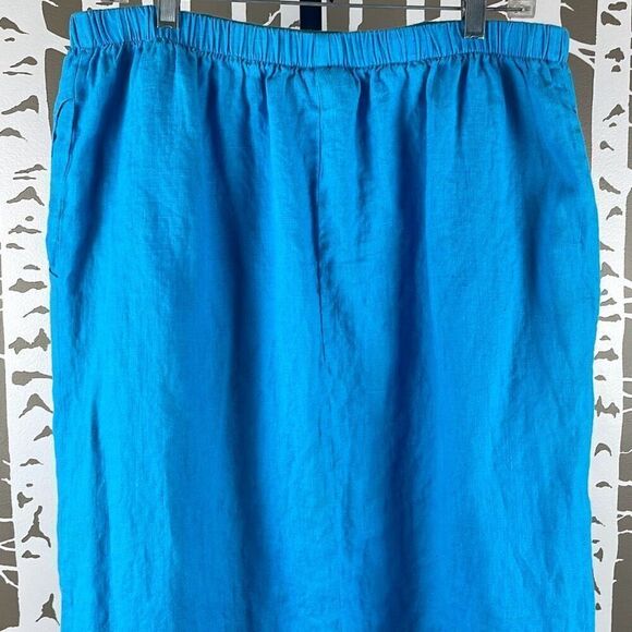 IVY 100% Linen Maxi Skirt Side Split w Pockets Turquoise XL - Picture 10 of 11